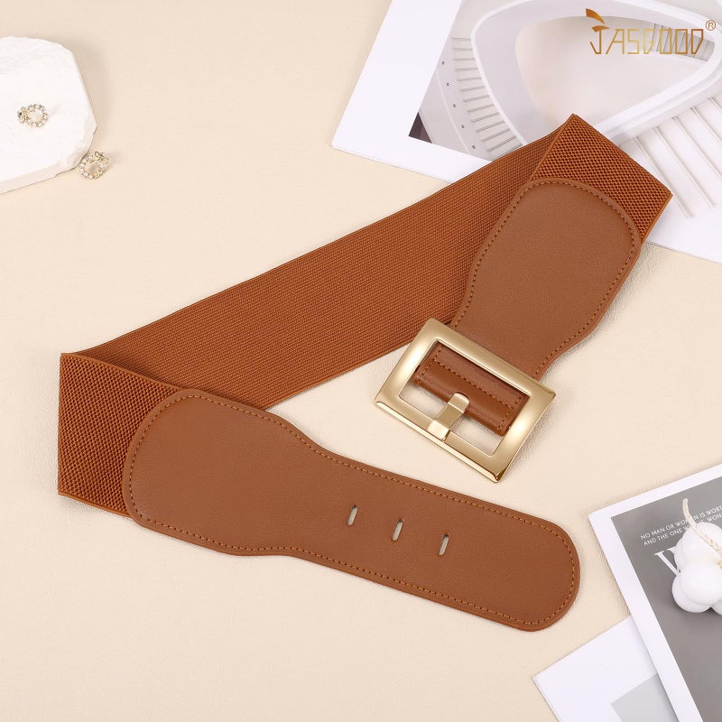 JASGOOD Women Wide Elastic Belt Stretchy Vintage Waist Belts for Dress Santa Belt with Square Buckle - Image 4